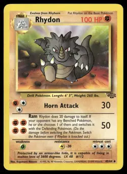 1999 Jungle set Pokemon card 45 Rhydon HP - Image 1