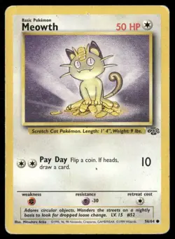 1999 Jungle set Pokemon card 56 Meowth LP - Image 1