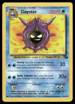 1999 Fossil set Pokemon card 32 Cloyster LP - Image 1