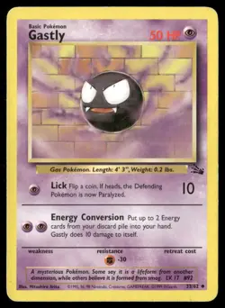 1999 Fossil set Pokemon card 33 Gastly LP - Image 1