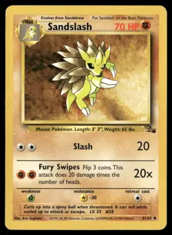 1999 Fossil set Pokemon card 41 Sandslash LP - Image 1