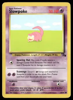 1999 Fossil set Pokemon card 55 Slowpoke LP - Image 1
