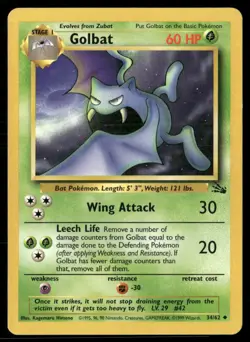 1999 Fossil set Pokemon card 34 Golbat LP - Image 1
