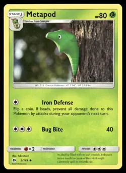 2017 Sun & Moon Set Pokemon Card 002 Metapod LP - Image 1
