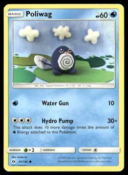 2017 Sun & Moon Set Pokemon Card 030 Poliwag LP - Image 1