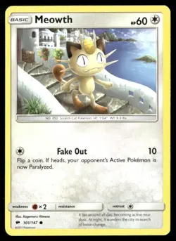 2017 Burning Shadows Set Pokemon Card 101 Meowth LP - Image 1