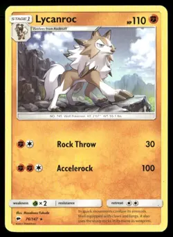 2017 Burning Shadows Set Pokemon Card 076 Lycanroc LP - Image 1