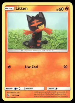 2017 Shining Legends Set Pokemon Card 15 Litten LP - Image 1