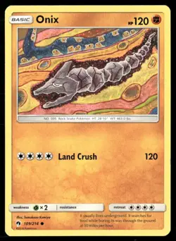 2018 Lost Thunder Set Pokemon Card 109 Onix LP - Image 1