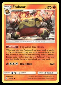2019 Cosmic Eclipse Set Pokemon Card 033 Emboar NM - Image 1