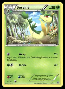 2011 Black & White Set Pokemon Card 003 Servine LP - Image 1