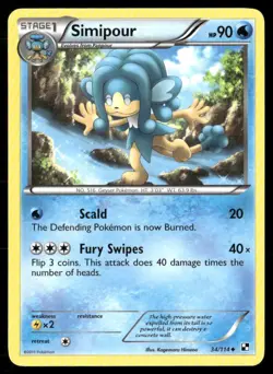 2011 Black & White Set Pokemon Card 034 Simipour LP - Image 1