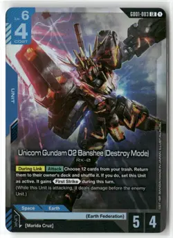 Unicorn Gundam 02 Banshee (Destroy Mode) Gundam Card Game New Type Rising NM - Image 1