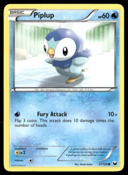 2012 Dark Explorers Set Pokemon Card 027 Piplup NM - Image 1