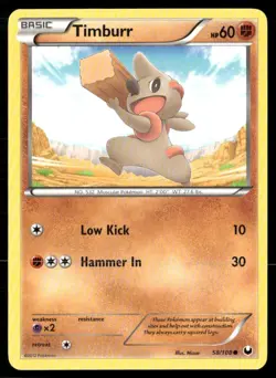 2012 Dark Explorers Set Pokemon Card 058 Timburr NM - Image 1