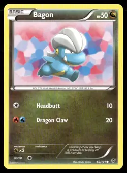 2013 Plasma Blast Set Pokemon Card 062 Bagon LP - Image 1