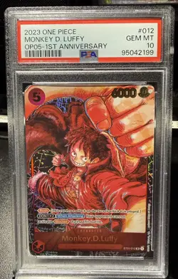 One Piece OP05 Monkey D. Luffy 1st Anniversary ST01-012 PSA 10 English - Image 1
