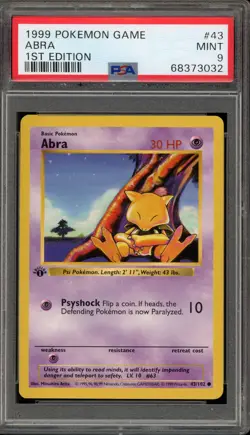 Pokemon Abra Base Set Shadowless 1st Edition #43 PSA 9 Mint - Image 1