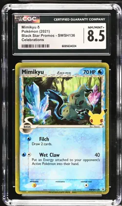 POKEMON CGC 8.5 2021 Mimikyu Delta Species SWSH136 Holo Black Star Promo - Image 1