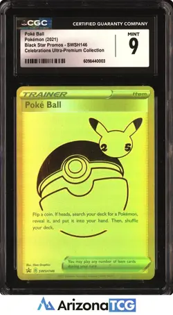 Pokemon 2021 Poke Ball SWSH146 Metal Card Black Star Promos CGC 9 - Image 1