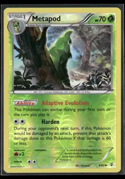 2016 Generations Set Pokemon Card 004 Metapod Reverse Foil LP - Image 1