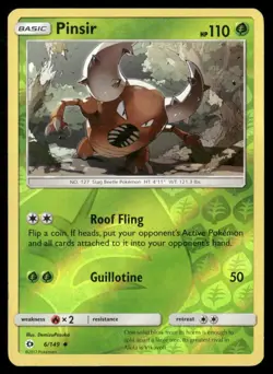 2017 Sun & Moon Set Pokemon Card 006 Pinsir Reverse Foil LP - Image 1