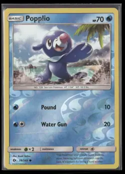 2017 Sun & Moon Set Pokemon Card 039 Popplio Reverse Foil LP - Image 1