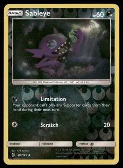 2017 Guardians Rising Set Pokemon Card 080 Sableye Reverse Foil LP - Image 1