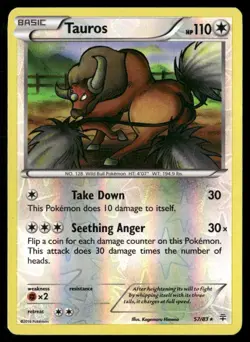 2016 Generations Set Pokemon Card 057 Tauros Reverse Foil LP - Image 1