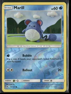 2017 Burning Shadows Set Pokemon Card 034 Marill Reverse Foil LP - Image 1