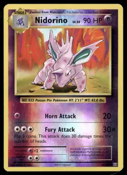 2016 Evolutions Set Pokemon Card 044 Nidorino Reverse Foil LP - Image 1