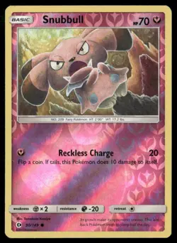 2017 Sun & Moon Set Pokemon Card 090 Snubbull Reverse Foil LP - Image 1