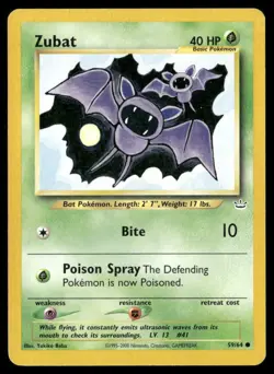 2001 Neo Revelation Set Pokemon Card 59 Zubat HP - Image 1