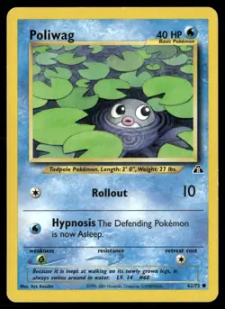 2001 Neo Discovery set Pokemon card 62 Poliwag HP - Image 1