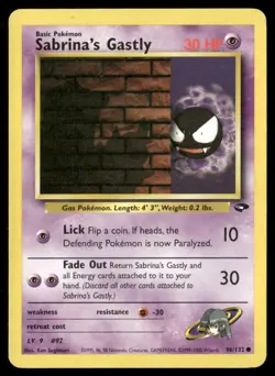 2000 Gym Challenge set Pokemon card 096 Sabrina's Gastly (Lv 9) HP - Image 1