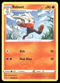 2020 Sword & Shield Set Pokemon Card 033 Raboot NM - Image 1