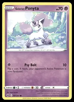 2020 Sword & Shield Set Pokemon Card 081 Galarian Ponyta NM - Image 1