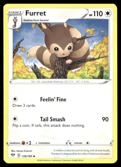 2020 Darkness Ablaze Set Pokemon Card 136 Furret - Image 1