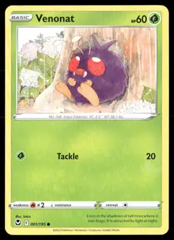 2022 Silver Tempest Set Pokemon Card 001 Venonat - Image 1