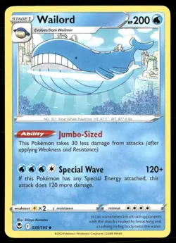 2022 Silver Tempest Set Pokemon Card 038 Wailord - Image 1