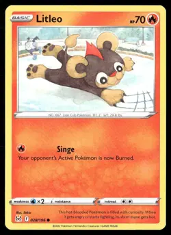 2022 Lost Origin Set Pokemon Card 028 Litleo - Image 1