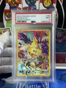 2023 POKEMON SWORD & SHIELD CROWN ZENITH #160 FULL ART/PIKACHU PSA 9 TCG - Image 1