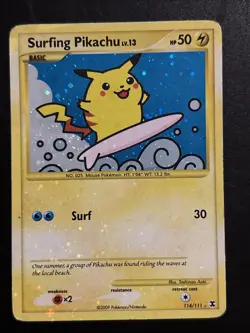 Pokemon TCG- Surfing Pikachu Holo 114/111 Rising Rivals Secret Rare - Image 1