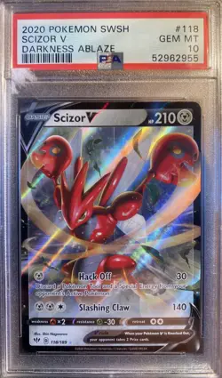 2020 POKEMON SWSH SCIZOR V DARKNESS ABLAZE #118/189 PSA 10 - Image 1