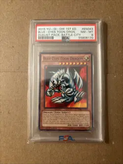 YuGiOh Blue Eyes Toon Dragon 2015 1st Edition Duelist Pack Battle City PSA 8 - Image 1