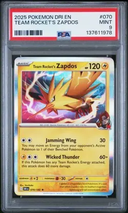 2025 Pokemon SV Destined Rivals - DRI EN Team Rocket's Zapdos #070/182 PSA 9 - Image 1