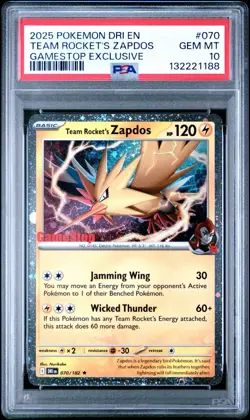 2025 POKEMON DRI EN DESTINED RIVALS #070 TEAM ROCKET'S ZAPDOS PSA 10 GEM MINT - Image 1