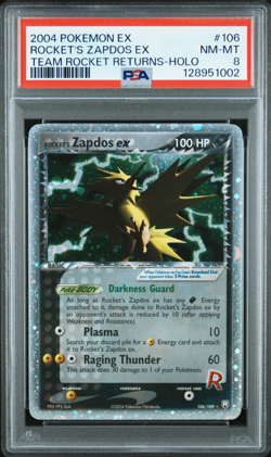 2004 Pokemon Rocket's Zapdos ex Team Rocket Returns Holo 106/109 PSA 8 - Image 1