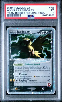 2004 POKEMON EX TEAM ROCKET RETURNS #106 ROCKET'S ZAPDOS EX-HOLO PSA 1 - Image 1