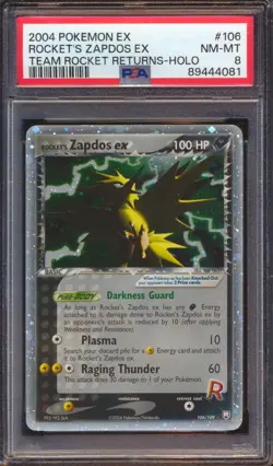 2004 POKEMON EX ROCKET'S ZAPDOS EX #106 TEAM ROCKET RETURNS HOLO PSA 8! - Image 1